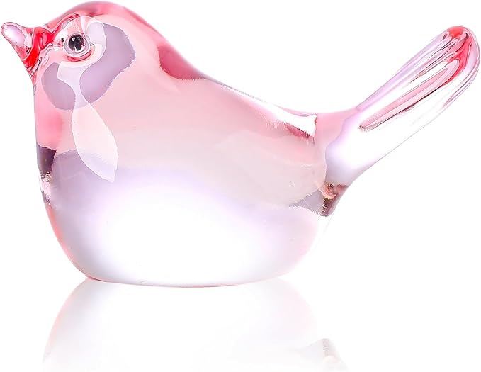 YWHL Handmade Crystal Pink Bird Figurines, Animals Gifts for Birds Lovers Women Men, Art Glass Birds Collectible for Home Decor, Desk Table Home Office Decoration