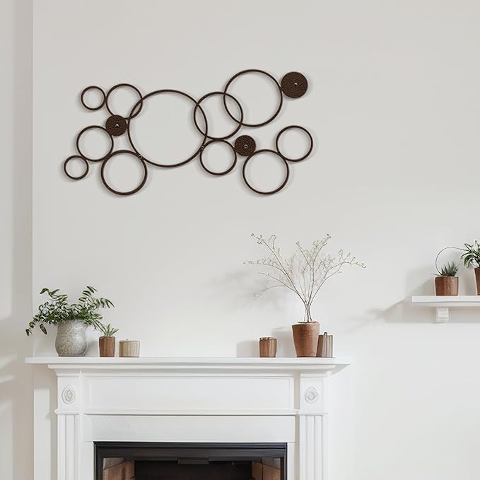 SIGNLEADER Metal Wall Decor Geometric Circles Bubbles Minimalist Modern Luxury Wall Sculpture Hangings 3D Statue Home Decoration for Living Room, Bedroom, Bathroom, Kitchen, Fireplace, Office - 18" Bronze