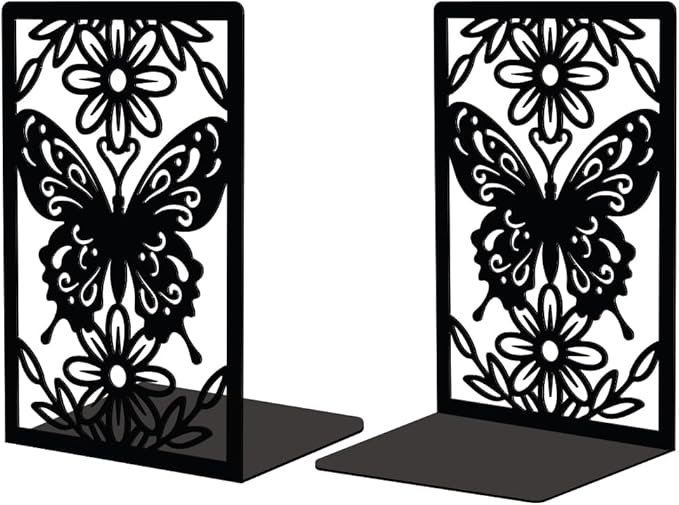 Peacoblue Metal Butterfly Bookends for Shelves Shelf Desk Office Room Decorative, Heavy Duty Study Unique Creative Anti-Slip Bookends Stoppers for All Books5.3"x4.3"x7.9", 1 Pair(Butterfly)