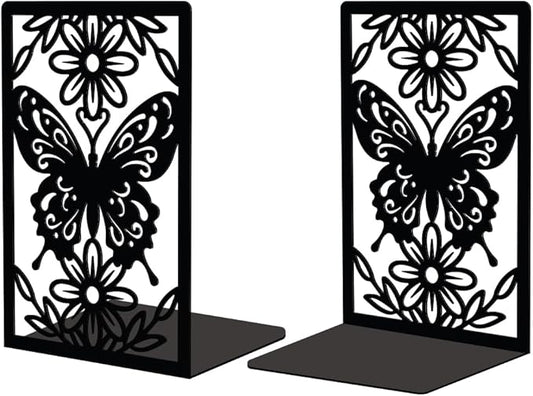 Peacoblue Metal Butterfly Bookends for Shelves Shelf Desk Office Room Decorative, Heavy Duty Study Unique Creative Anti-Slip Bookends Stoppers for All Books5.3"x4.3"x7.9", 1 Pair(Butterfly)