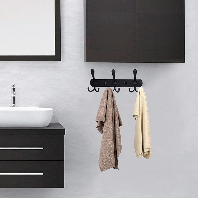 Coat Rack Wall Mounted,3 Tri Stainless Steel Coat Hook for Coat Hat Robes Towel in Mudroom Entryway (Black, 1 Pack 3 Hook)