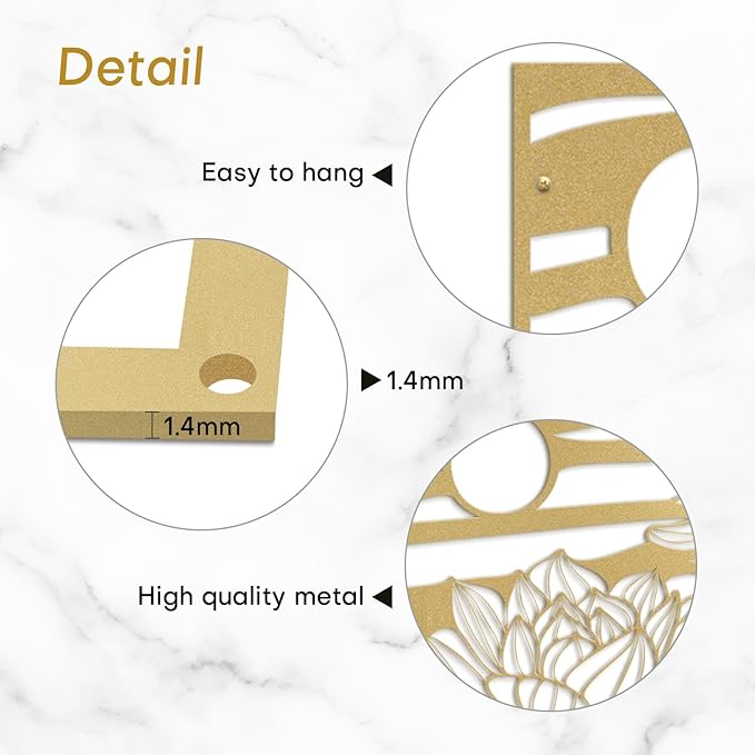 SIGNLEADER Metal Wall Art Decor Lotus, Moonlight Minimalist Modern Abstract Wall Sculpture Hangings Home Decoration for Living Room, Bedroom, Bathroom, Kitchen, Outdoor - 18" Gold