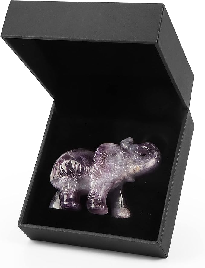 2.5 Inch Amethyst Crystal Elephant Statue Elephant Figurine Elephant Sculpture Gemstone Hand Carved Healing Craft Home Office Decor Gifts