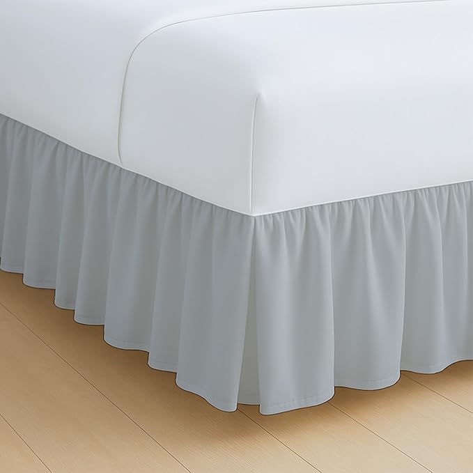 Rajlinen Ruffled Bed Skirt Twin XL, 8 Inch Drop Dust Ruffle with Split Corners, 100% Microfiber Bedskirt with Platform, Three-Sided Coverage Ruffled Gathering Design, Light Grey