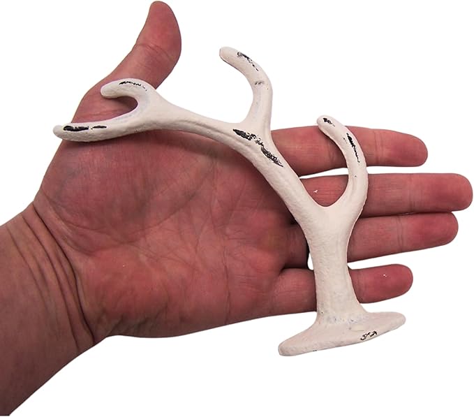 Wowser White Antler Wall Hooks, Set of 3, Wall Mounted Decoration, Rustic Decor, 5.5 Inches