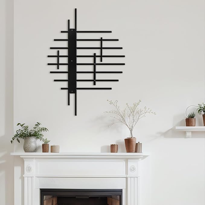 SIGNLEADER Metal Wall Decor Linear Abstract Minimalist Modern Luxury Wall Sculpture Hangings 3D Statue Home Decoration for Living Room, Bedroom, Bathroom, Kitchen, Fireplace, Office - 18" Black