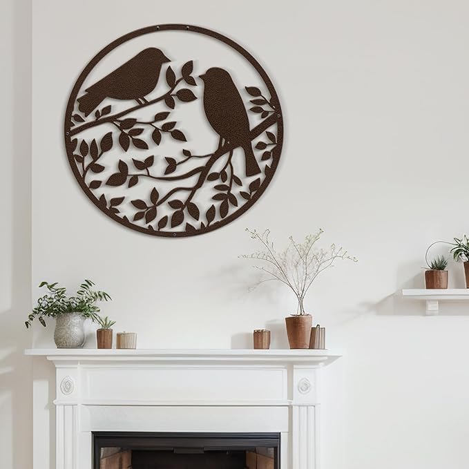 SIGNLEADER Metal Wall Art Decor Two Birds in Branches Minimalist Modern Abstract Wall Sculpture Hangings Home Decoration for Living Room, Bedroom, Bathroom, Kitchen, Outdoor - 18" Bronze