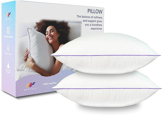 Wuuyuef 20x20 Pillow Inserts Set of 2, Hypoallergenic Soft Fluffy Decorative Throw Pillow Inserts with Purple Reinforced Edges, Machine Washable, for Sofa Couch, White