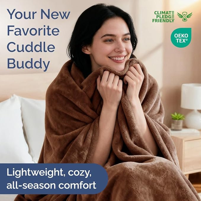 Ultra Soft Fleece Blanket Queen Size - Flannel Fleece Luxury Queen Blanket - Lightweight for Couch Bed Chair - Thick, Warm and Breathable - All Season Cozy Fuzzy, Anti-Static Microplush Bedding, Brown