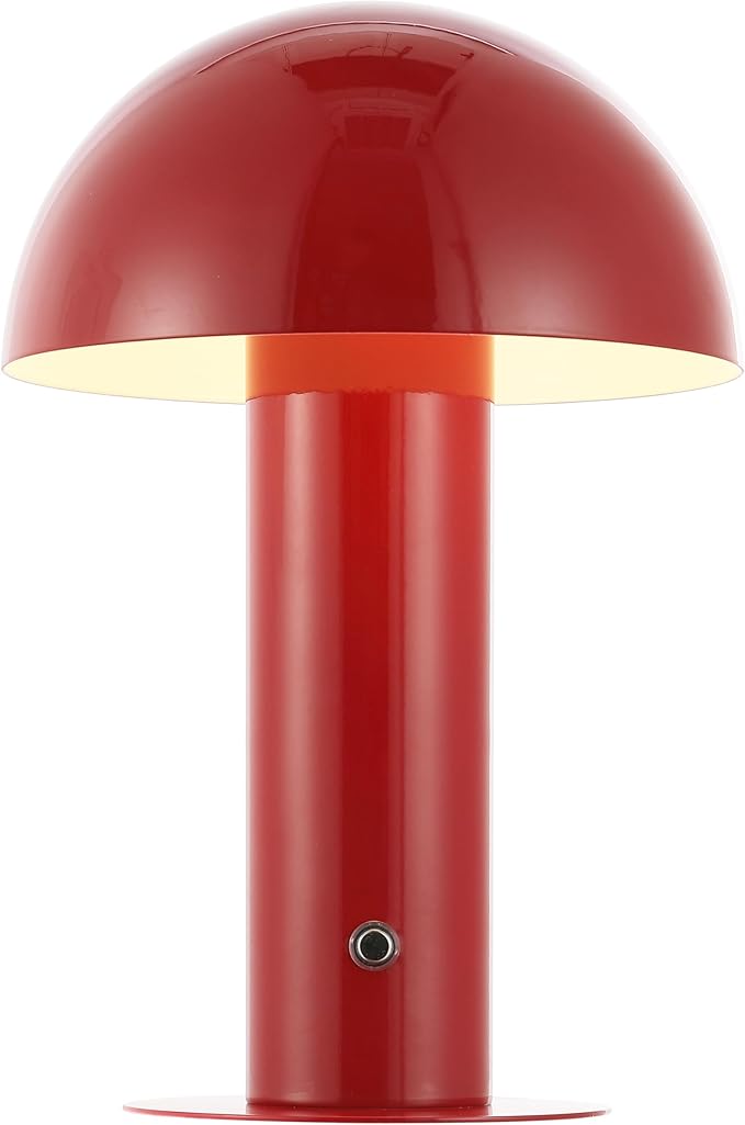 JONATHAN Y JYL7115G Boletus 10.75" Contemporary Bohemian Rechargeable/Cordless Iron Dimmable Integrated LED Mushroom Table Lamp, Red, for Desk, Bar Console, Vanity