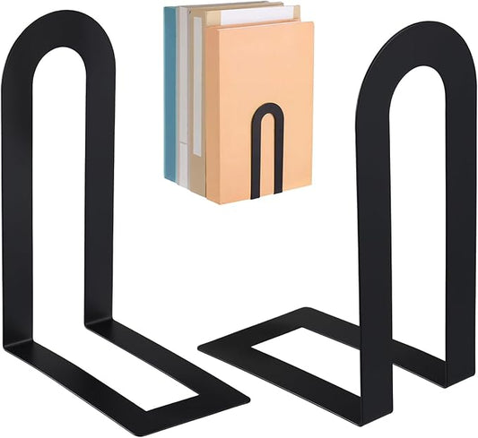 Chunful 2 Pcs Modern Metal Book Ends for Shelves Decorative Small Bookends Book Shelf Organizer Minimalist Design Stopper to Hold Books for Home Office (Black,5.5 * 3.75 * 2.25inch)