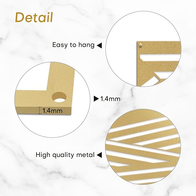 SIGNLEADER Metal Wall Decor Abstract Geometric Minimalist Modern Luxury Wall Sculpture Hangings 3D Statue Home Decoration for Living Room, Bedroom, Bathroom, Kitchen, Fireplace, Office - 24" Gold