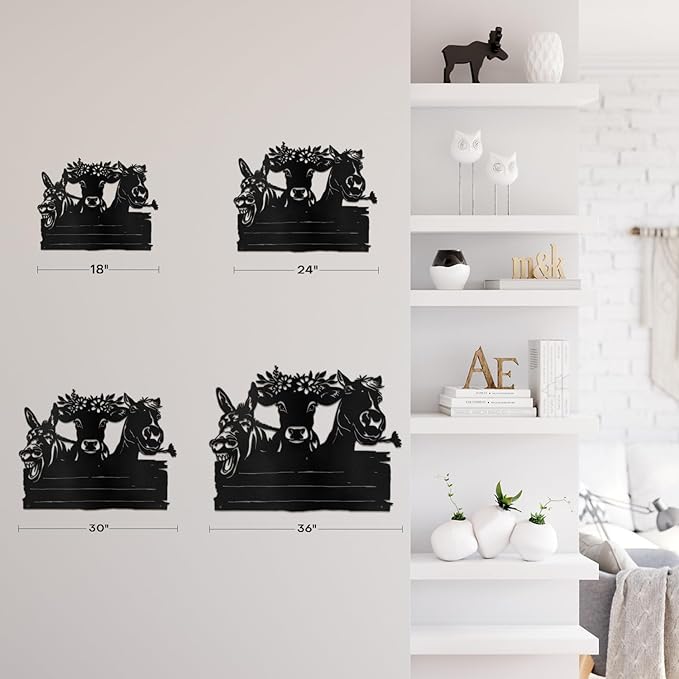 SIGNLEADER Metal Wall Art Decor Cute Cow and Horse Minimalist Modern Abstract Wall Sculpture Hangings Home Decoration for Living Room, Bedroom, Bathroom, Kitchen, Outdoor - 18" Black