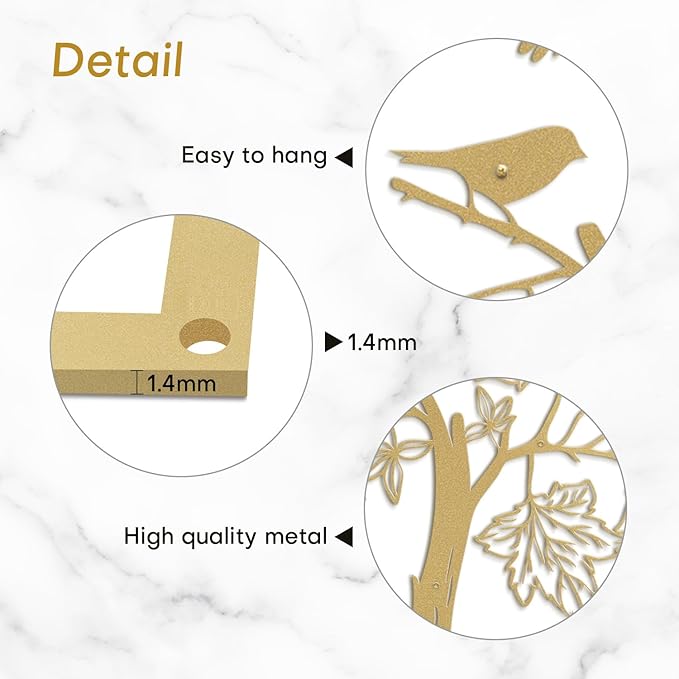 SIGNLEADER Metal Wall Art Decor Bird Standing on Tree Minimalist Modern Abstract Wall Sculpture Hangings Home Decoration for Living Room, Bedroom, Bathroom, Kitchen, Outdoor - 18" Gold