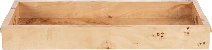 Kate and Laurel Burlock Modern Decorative Burlwood Rectangle Tray with Handles, 8 x 19, Natural Wood and Gold, Transitional Rectangular Tray for Use as Entryway Tray Decor or Ottoman Serving Tray