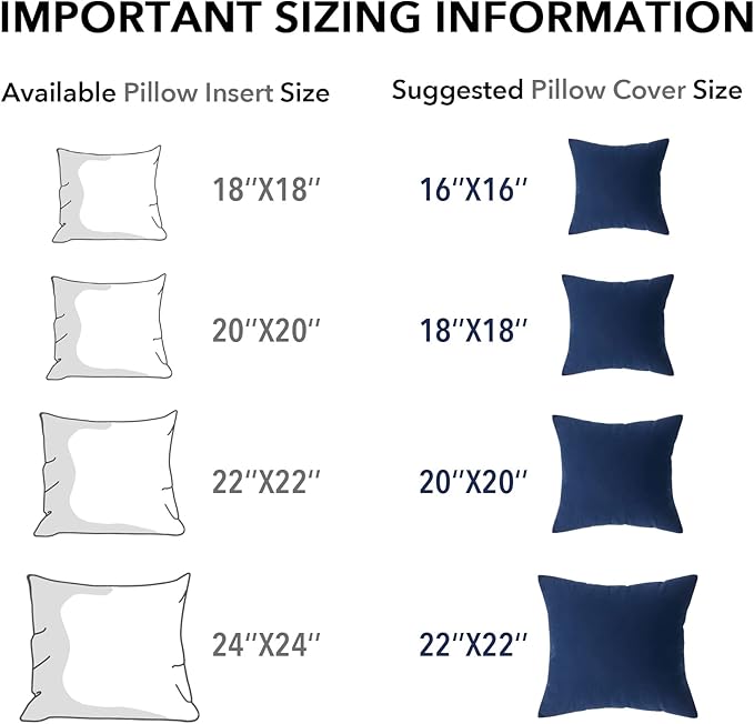 LEBO 24 x 24 Outdoor Waterproof Pillow Inserts - TPU Coated, Soft Fluffy Down Alternative Decorative Pillows for Patio Couch Sofa - White, Pack of 2