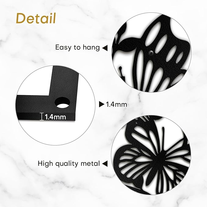 SIGNLEADER Metal Wall Art Decor Butterfly and Flower Minimalist Modern Abstract Wall Sculpture Hangings Home Decoration for Living Room, Bedroom, Bathroom, Kitchen, Outdoor - 18" Black