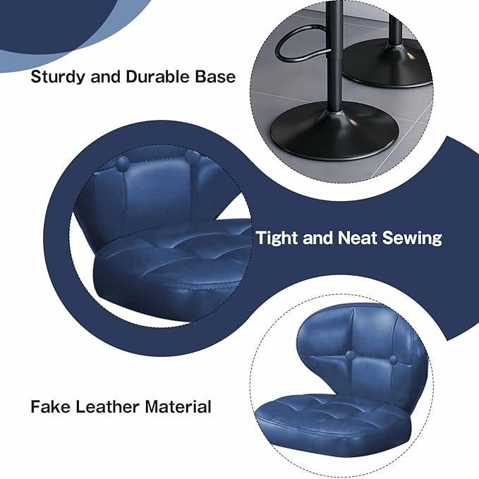 Bar Stools Set of 2,Adjustable Swivel Barstools, Modern PU Leather Upholstered Bar Chair with Back and Footrest,for Bar, Kitchen, Dining Room （Blue） 2