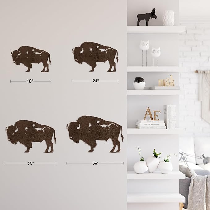 SIGNLEADER Metal Wall Art Decor Grazing Bison Rustic Western Decor Minimalist Modern Abstract Wall Sculpture Hangings Home Decoration for Living Room, Bedroom, Bathroom, Kitchen, Outdoor - 18" Bronze
