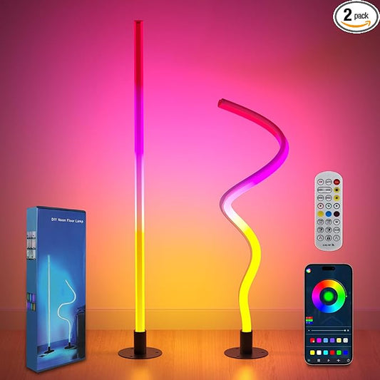 Corner Floor Lamp 2 Pack, LED Corner Lamp with 1300lm Smart Modern Floor Light with Music Sync, 16 Million Colors, Timer and DIY Shape with APP & Remote Control for Living Room, Bedroom, Gaming Room