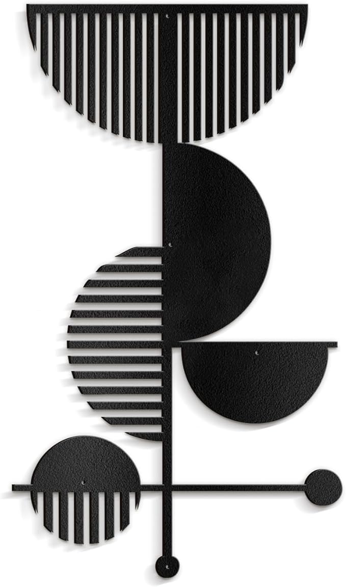 SIGNLEADER Metal Wall Decor Boho Geometric Lines Minimalist Modern Luxury Wall Sculpture Hangings 3D Statue Home Decoration for Living Room, Bedroom, Bathroom, Kitchen, Fireplace, Office - 24" Black