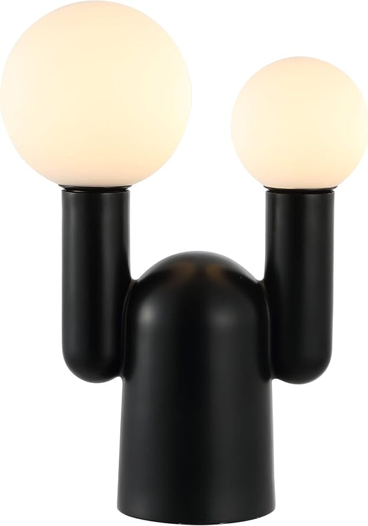 JONATHAN Y JYL4063A Leif 19" 2-Light Modern Mid-Century Resin/Iron/Frosted Glass Nordic Cactus LED Table Lamp, Black, for Living Room, Office, Bedroom