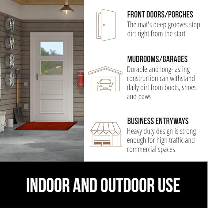 GORILLA GRIP Waterproof Traffic Guard Door Mat, 2 Pack Heavy Duty Entryway Mats, Strong Backing Commercial Utility Rugs for Office Hallway, Garage Floor and Home, Low Profile Carpet, 29x17, Red