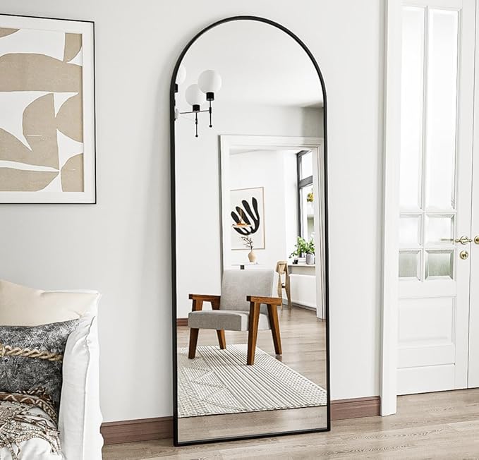 Arched Floor Mirror, 58 "x 18" Full Length Mirror Wall Mirrors Hanging or Leaning Arched-Top Full Body Mirrors with Stand for Bedroom, Dressing Room, Black