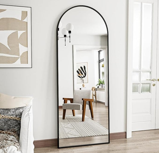 Arched Floor Mirror, 58 "x 18" Full Length Mirror Wall Mirrors Hanging or Leaning Arched-Top Full Body Mirrors with Stand for Bedroom, Dressing Room, Black