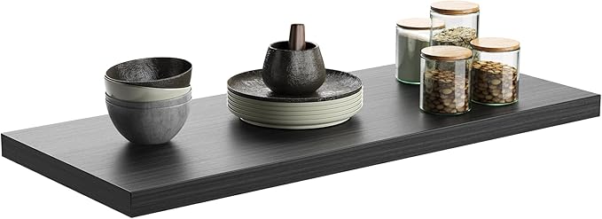 Wall Shelf Set of 1,Dark Wood Floating Shelves 24 in W x 10 in D x 1 in H, Wooden Floating Wall Shelf with Invisible Brackets for Living Room/Bedroom/Bathroom/Kitchen Storage and Decor