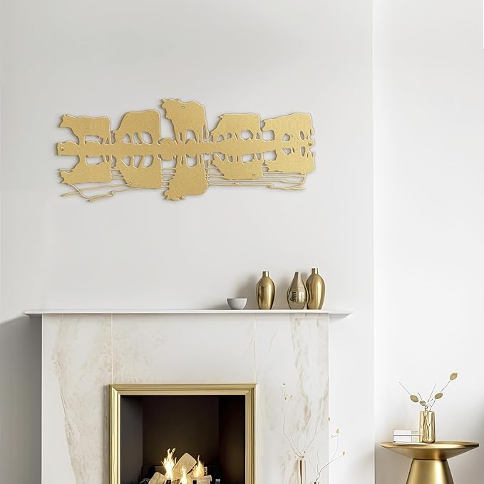 SIGNLEADER Metal Wall Art Decor Herd Minimalist Modern Abstract Wall Sculpture Hangings Home Decoration for Living Room, Bedroom, Bathroom, Kitchen, Outdoor - 18" Gold