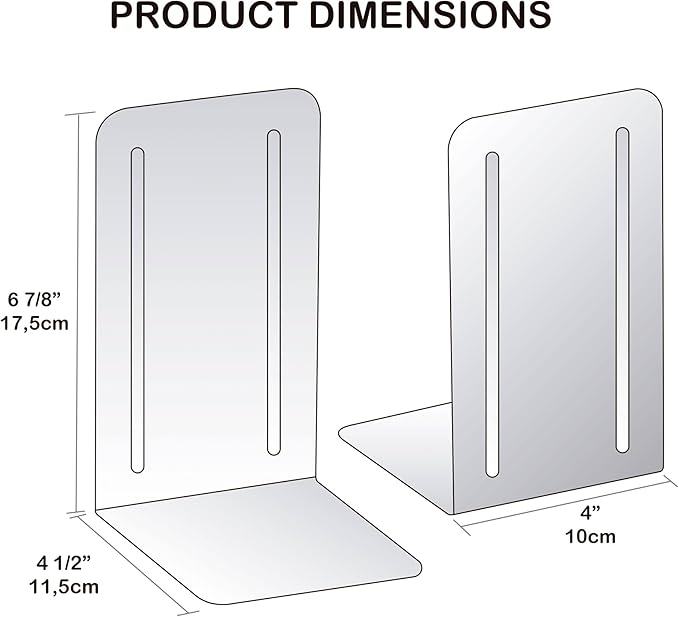 Acrimet Steel Metal Bookends for Shelves, Heavy Duty, for Large Books, 6 7/8" Tall X 4" Wide X 4 1/2" Deep, White Colored, 1 Pair