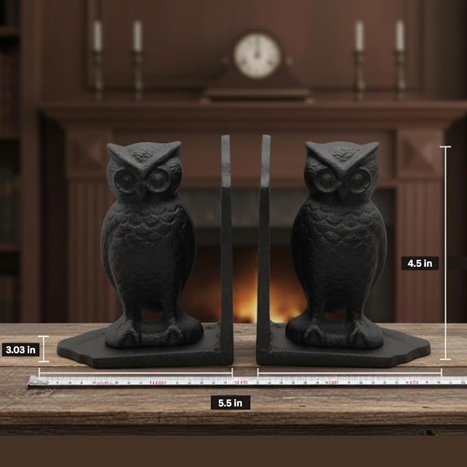 Comfy Hour Owl Decorative Bookends, Unique Vintage Animal Book Ends for Shelves, 9.65" Tall, Heavy Duty Resin Book Stopper for Books, Farmhouse Home Office Bookshelf Decor, 1 Pair, Bronze & Blac