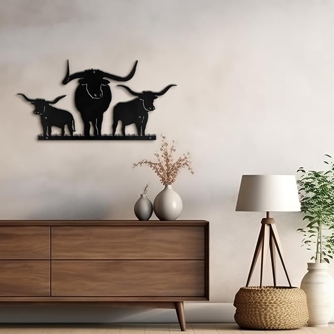 SIGNLEADER Metal Wall Art Decor Three Cows Minimalist Modern Abstract Wall Sculpture Hangings Home Decoration for Living Room, Bedroom, Bathroom, Kitchen - 18" Black