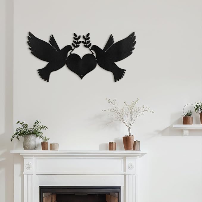 SIGNLEADER Metal Wall Art Decor Dove of Peace and Love Minimalist Modern Abstract Wall Sculpture Hangings Home Decoration for Living Room, Bedroom, Bathroom, Kitchen, Outdoor - 18" Black