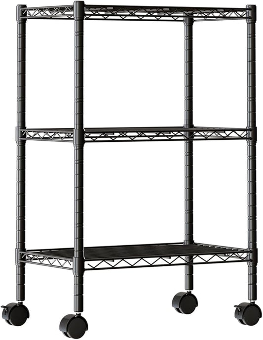 DUMOS 3 Tier Metal Shelving, Heavy Duty Shelves Wire Shelving Unit with Removable Wheel Casters, Shelves Organizer for Bathroom Garage Living Room Kitchen Pantry Laundry
