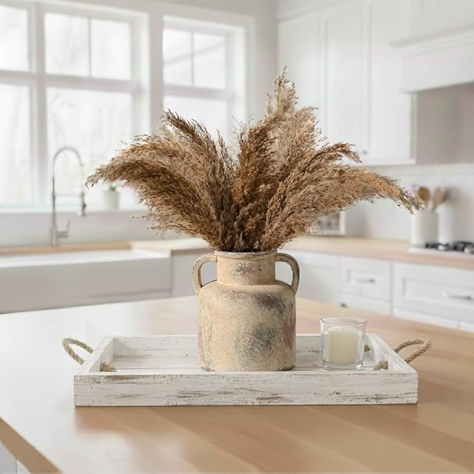 Emotionally Grounded Vase, Vaseking Ceramic Rustic Vase with 2 Handles, 6.1 inch Minimalist Decorative Farmhouse Vases for Home Decor, Living Room, Enterway, Table Decoration, Neutral