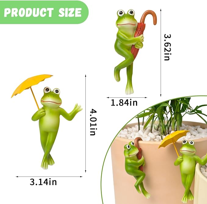 Miniature Frog Figurines Plant Decorations for Pots, 2Pcs Frog Statue Planter Hugger for Flower Yard Lawn Ornament