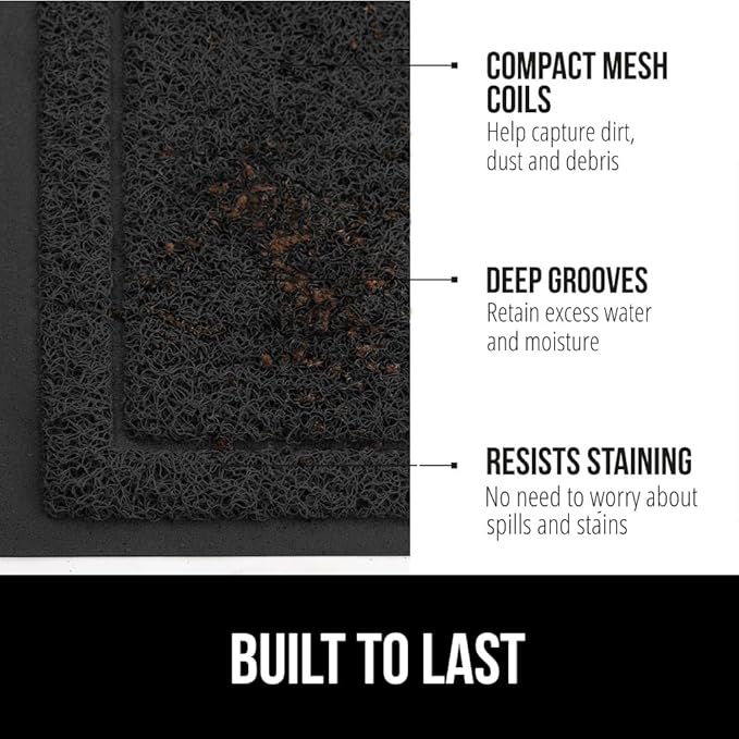 GORILLA GRIP Dirt Grabber Mesh Doormat, Low-Profile, Stain and Fade Resistant Heavy Duty Quick Dry Striped Doormats, Mats for Indoor or Outdoor Entry, Shoe Scraper, Garage Entrance Mat, 47x35, Black