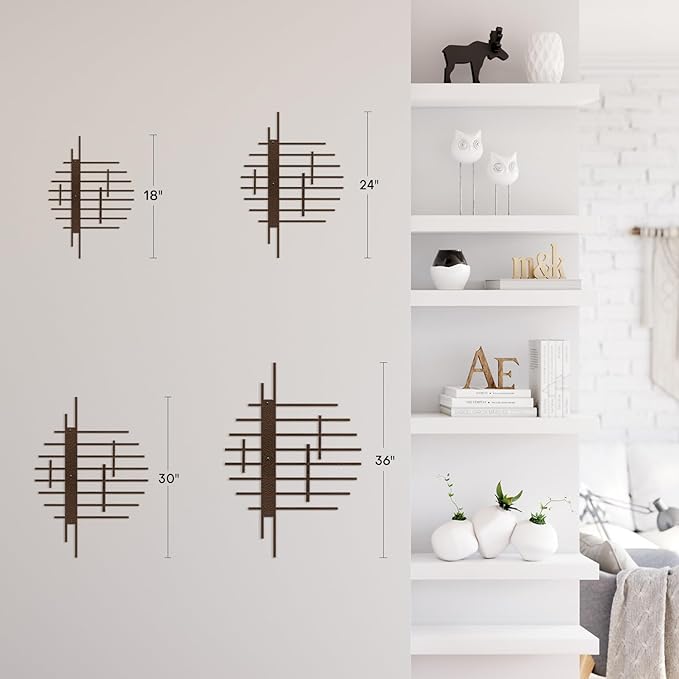 SIGNLEADER Metal Wall Decor Linear Abstract Minimalist Modern Luxury Wall Sculpture Hangings 3D Statue Home Decoration for Living Room, Bedroom, Bathroom, Kitchen, Fireplace, Office - 18" Bronze