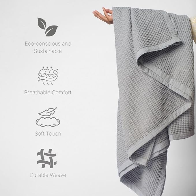 9Threads GOTS Certified Organic Cotton Waffle Weave Blanket, King Bed Size,108"X90" Cozy Throw Blanket for Couch, Modern Home Decor, Throw Blankets,Waffle Blanket, Soft Bed Blankets -Scottish Grey