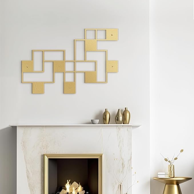 SIGNLEADER Metal Wall Decor Grids Geometric Minimalist Modern Luxury Wall Sculpture Hangings 3D Statue Home Decoration for Living Room, Bedroom, Bathroom, Kitchen, Fireplace, Office - 18" Gold
