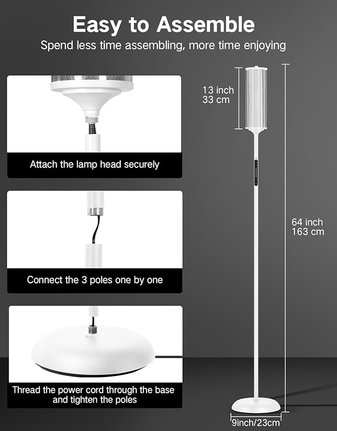 OUTON LED Floor Lamp with Remote & APP Control, Tall Standing Lamp, 16 Million Colors, 32 Scene Modes & Music Sync, Modern Corner Lamps for Living Room, Bedroom, Gaming, White & Glass Lampshade