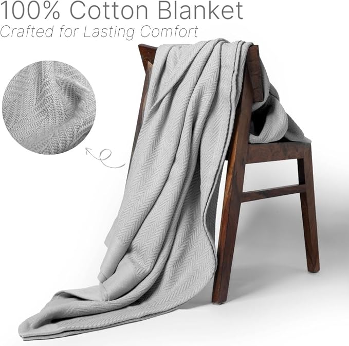 9Threads 100% Cotton Herringbone Blankets, 66"X90" Twin, Throw Blanket for Bed, All Season Cotton Blanket, Cozy Blanket,Throws & Bed Blanket, Throw Blanket for Couch, Modern Home Decor -Scottish Grey