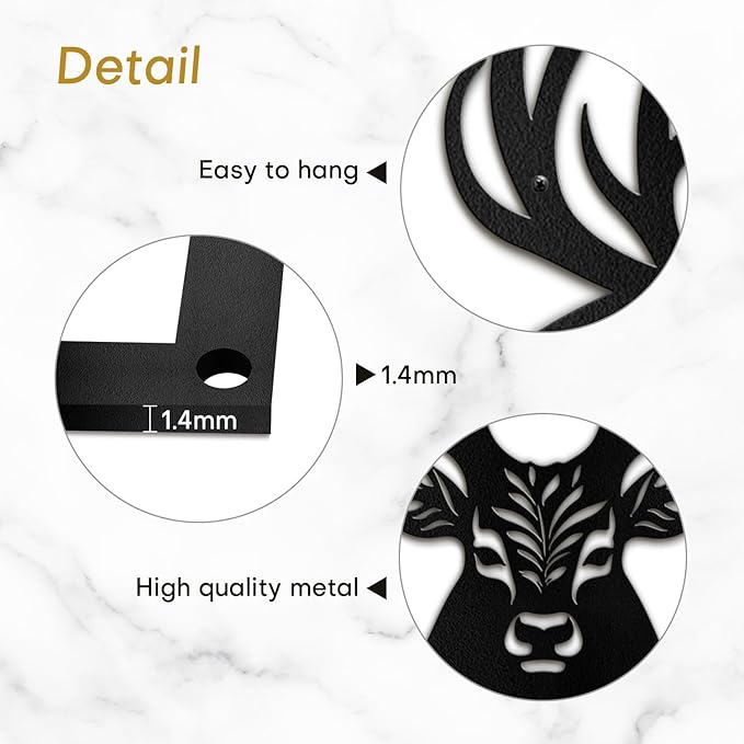 SIGNLEADER Metal Wall Art Decor Deer with Antlers Minimalist Modern Abstract Wall Sculpture Hangings Home Decoration for Living Room, Bedroom, Bathroom, Kitchen, Outdoor - 18" Black