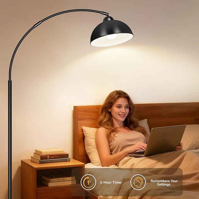 LANICHO Arc Floor Lamps for Living Room, 72" Modern Tall Lamp with Remote Control and Stepless Dimmable 9W LED Bulb, Over Couch Arched Reading Lamp for Bedroom, Office(Black)