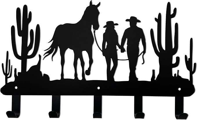 Ecqizer Cowboy Coat Hooks Wall Decor-Cowboy Hangers and Key Hooks Holder-Clothes Cowboy Hat Rack and Backpack Hanger-Cowboy Wall Art Decor for Storage, Living Room, Hallway, Bedroom…