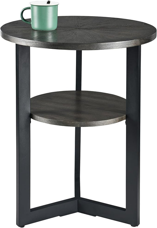 LEEMTORIG Round Side Table, 2-Tier End Table Nightstand with Metal Legs, Modern Bedside Couch Accent Table for Living Room, Bedroom, Office, Rustic Black/Black, 19.3 x 19.3 x 24 inches BZ-1338-BK