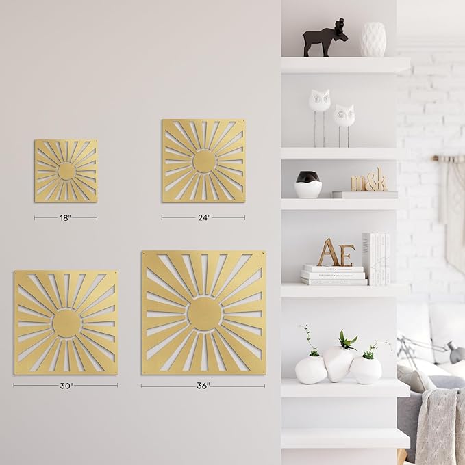 SIGNLEADER Metal Wall Decor Sun Ray Minimalist Modern Luxury Wall Sculpture Hangings 3D Statue Home Decoration for Living Room, Bedroom, Bathroom, Kitchen, Fireplace, Office - 18" Gold