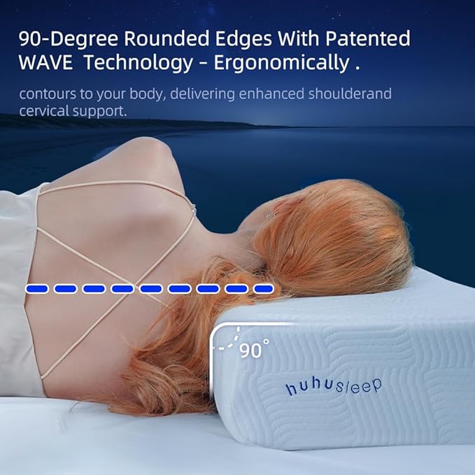 Huhu Sleep Cube Pillow for Side Sleeper with Firm Layer, Cooling Memory Foam Pillows with Two Side Four Types of Softness for Neck and Shoulder Pain, King or Queen 24"x12"x5"